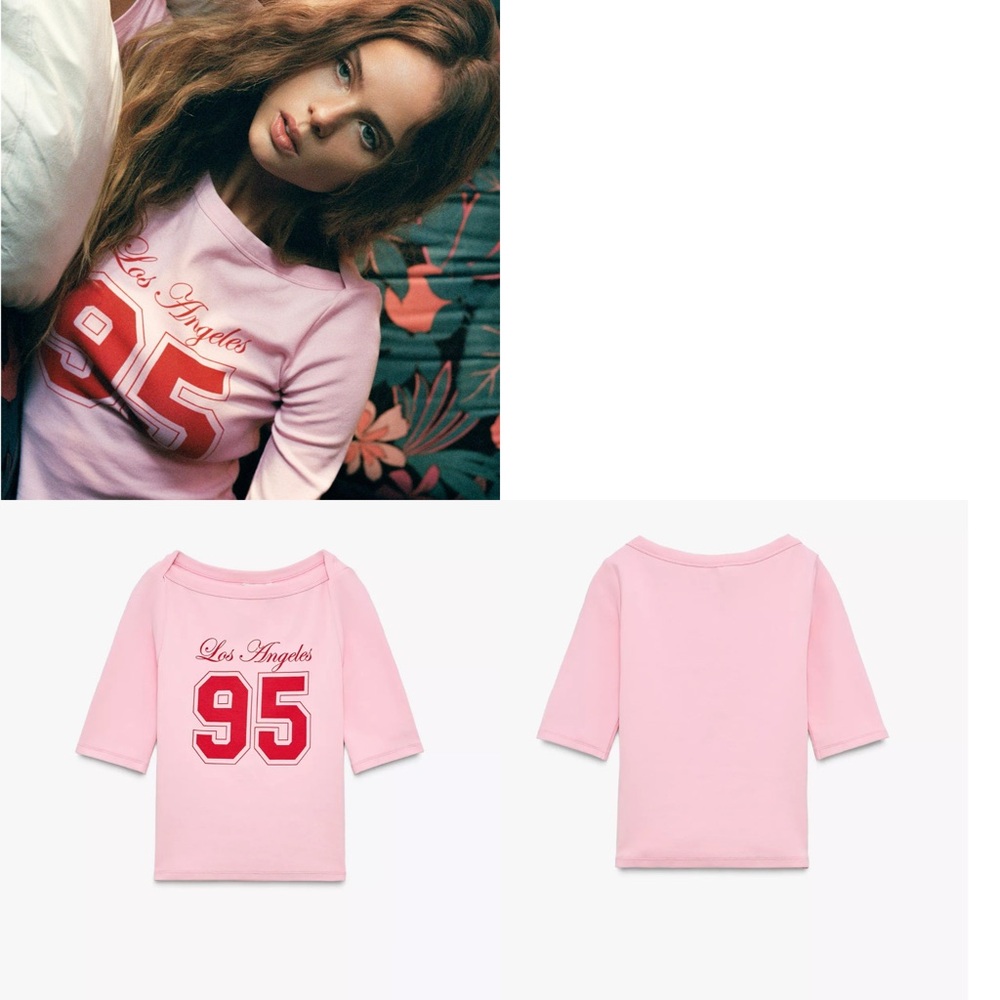 Zara Pink Short Sleeve Tee with Red Print